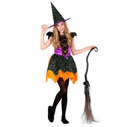 Costume da strega ragazza nero arancio