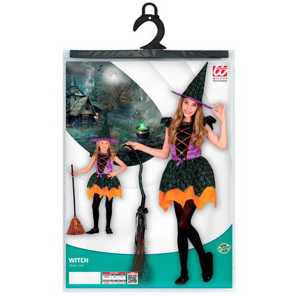 Costume da strega ragazza nero arancio