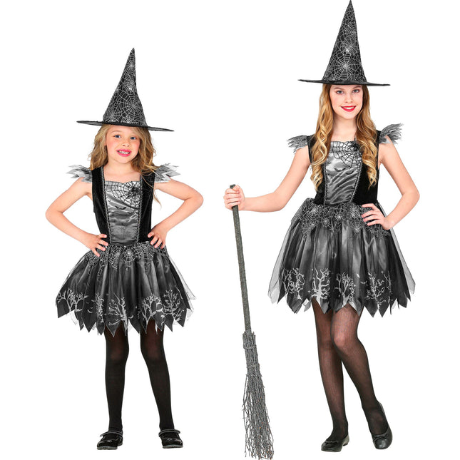 Costume da strega nero argento ragazza