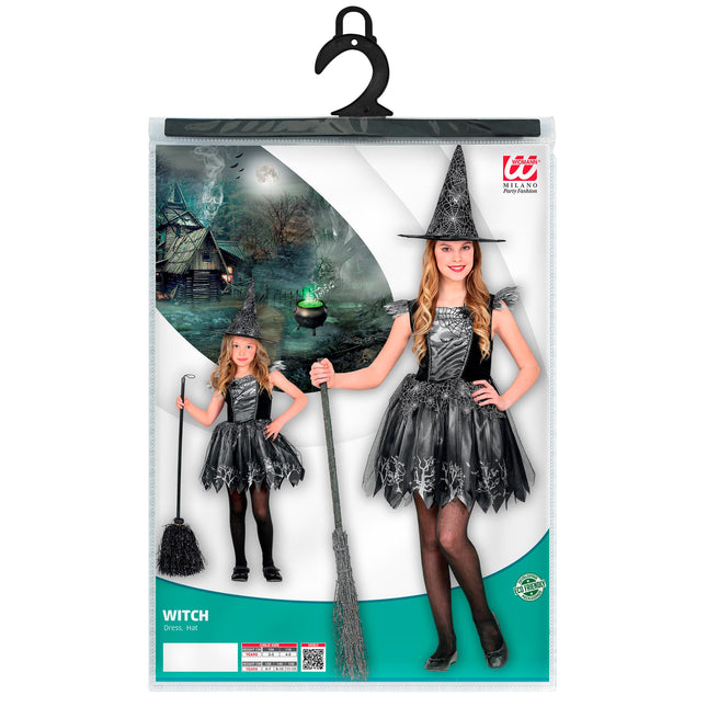 Costume da strega nero argento ragazza