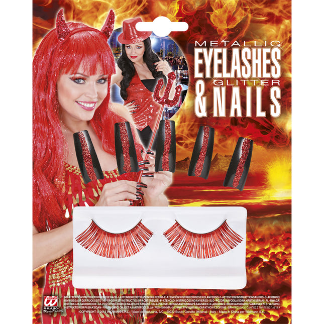 SET DI CIGLIA ROSSE CON 10 UNGHIE GLITTERATE