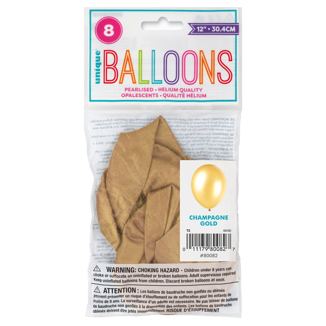 12" Palloncini perlati Premium, 8ct - Oro Champagne