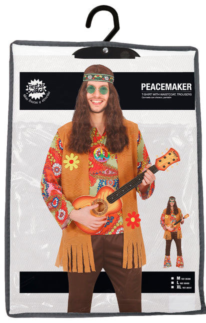 Costume Hippie 60S da uomo colorato con gilet marrone
