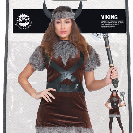 Costume da vichingo marrone grigio da donna