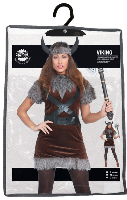Costume da vichingo marrone grigio da donna