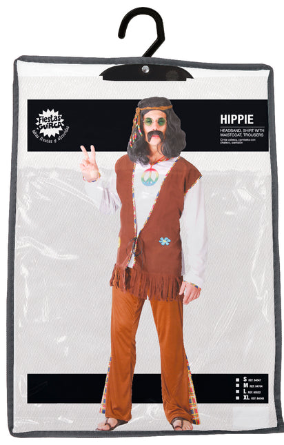 Costume Hippie 60S Uomo Marrone Bianco