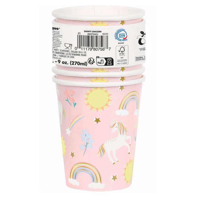 Bicchieri di carta Dainty Unicorn da 9 oz, 8ct