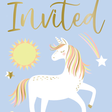 Inviti Unicorno Blu/Oro 8 pezzi