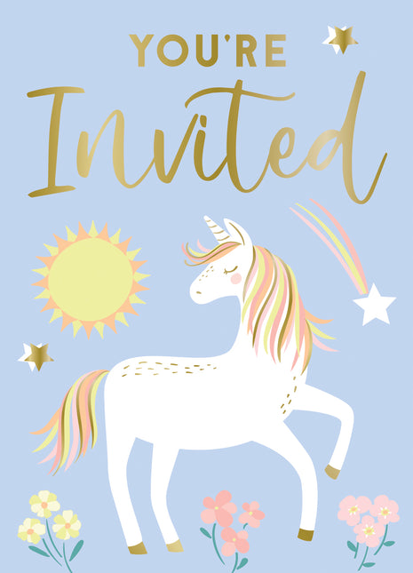 Inviti Unicorno Blu/Oro 8 pezzi