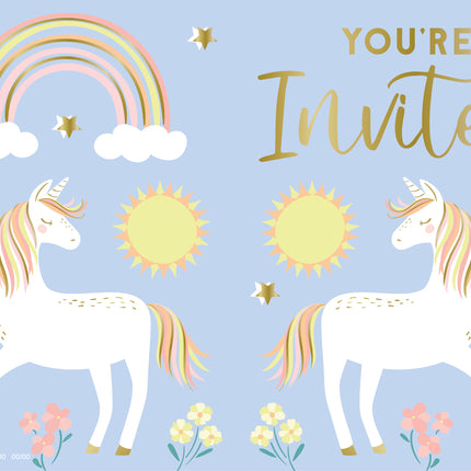 Inviti Unicorno Blu/Oro 8 pezzi