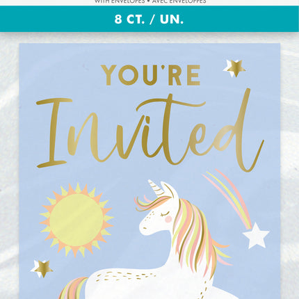 Inviti Unicorno Blu/Oro 8 pezzi