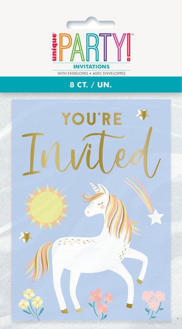 Inviti Unicorno Blu/Oro 8 pezzi