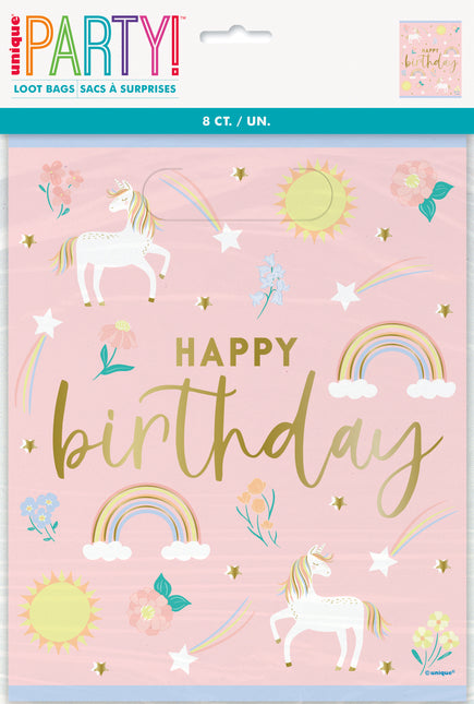 Sacchetti di condivisione Unicorno Buon Compleanno 23cm 8pz