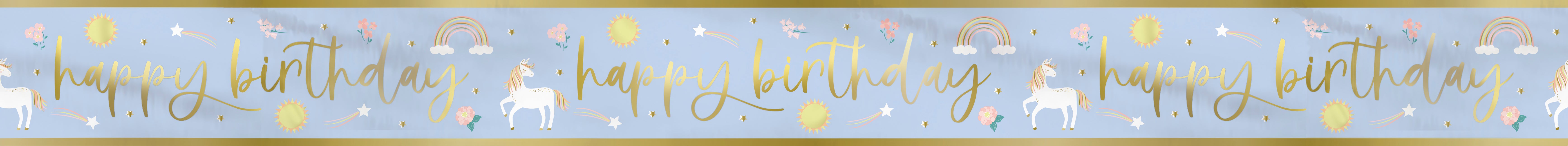 Striscione in foil Dainty Unicorn "Happy Birthday", 9 piedi - Piegatura lunga