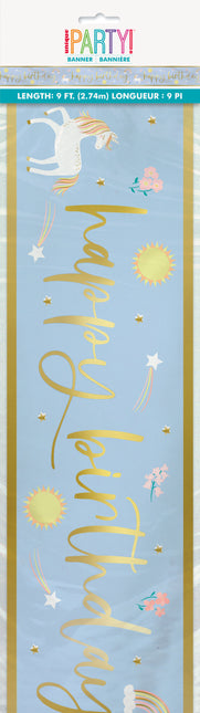 Striscione in foil Dainty Unicorn "Happy Birthday", 9 piedi - Piegatura lunga