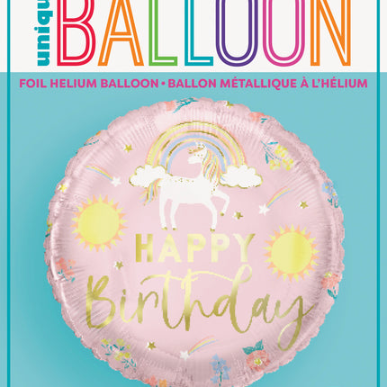 Palloncino ad elio Happy Birthday Unicorn vuoto 45cm