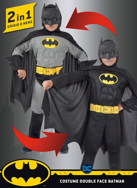 Costume Batman reversibile Grigio/Nero C/Muscoli Bambino