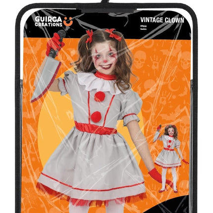 Abito da Halloween bianco per bambina, stile vintage, da clown