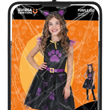 Abito di Halloween nero per bambina con gatto viola