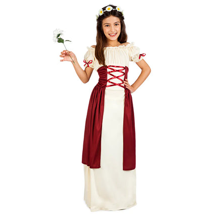 Abito medievale rosso e bianco da bambina