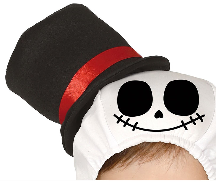 Costume di Halloween da scheletro per bambino con fiocco rosso