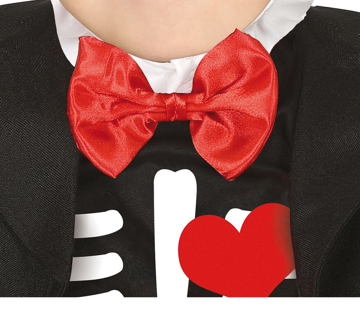 Costume di Halloween da scheletro per bambino con fiocco rosso