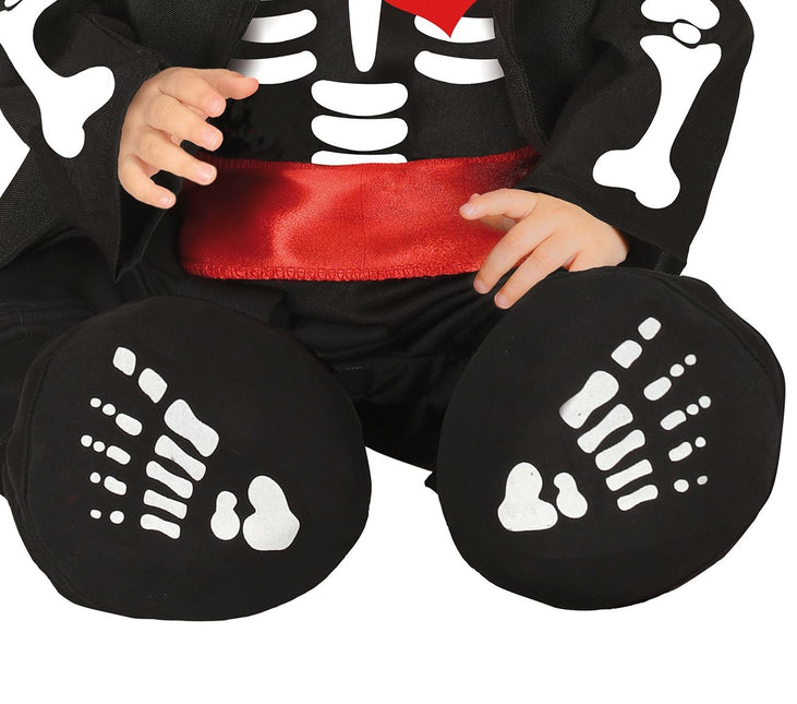 Costume di Halloween da scheletro per bambino con fiocco rosso