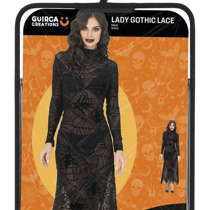 Abito da Halloween nero da donna in stile gotico con pizzo