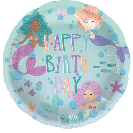 Palloncino ad elio Happy Birthday Mermaid vuoto 45 cm