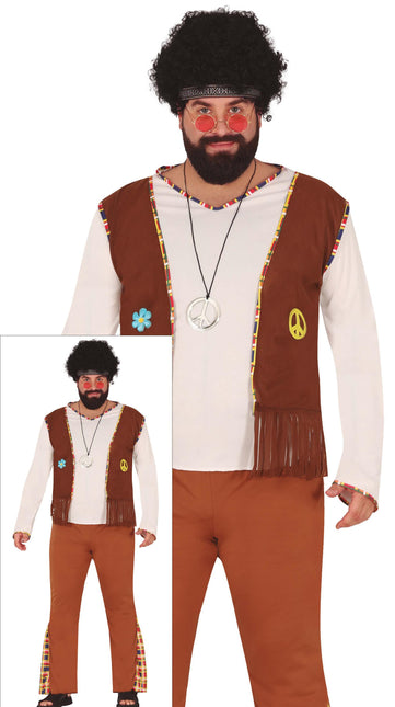 Costume Hippie 60S Uomo Marrone Bianco