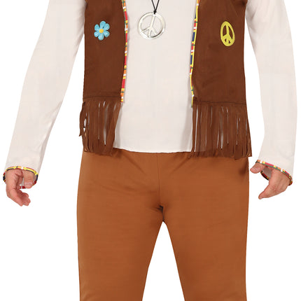 Costume Hippie 60S Uomo Marrone Bianco