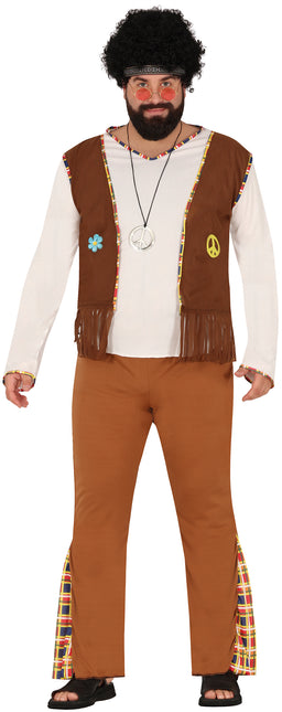 Costume Hippie 60S Uomo Marrone Bianco
