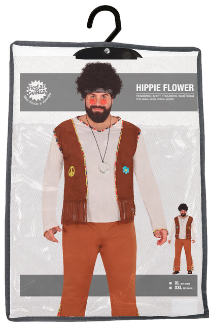 Costume Hippie 60S Uomo Marrone Bianco