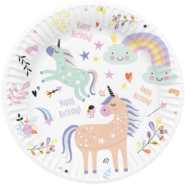 Piatti di carta - Unicorni e arcobaleni - 23 cm - 8 pezzi