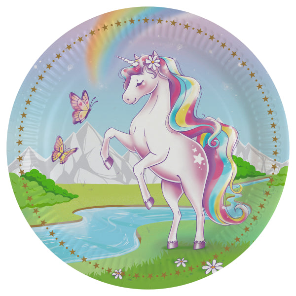 8 piatti di carta unicorno 23 cm