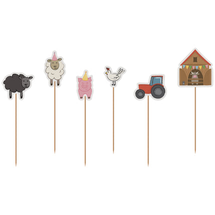 Toppers per cupcake della fattoria 6 pezzi