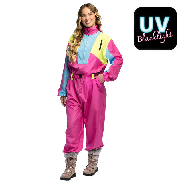Tuta da sci rosa da donna Uv Blacklight