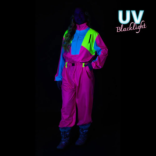 Tuta da sci rosa da donna Uv Blacklight