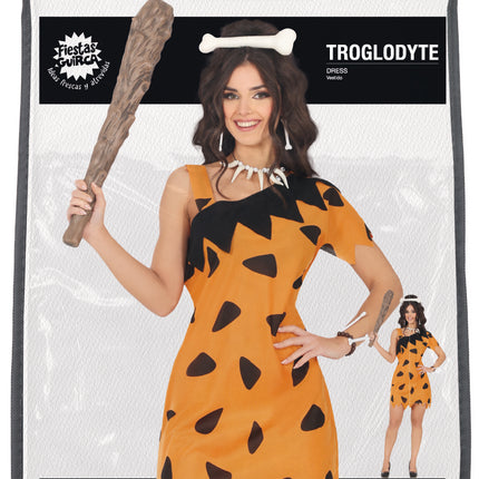 Vestito da cavernicolo nero arancione da donna