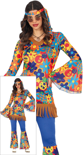 Costume floreale da donna Hippie 60S 3 pezzi
