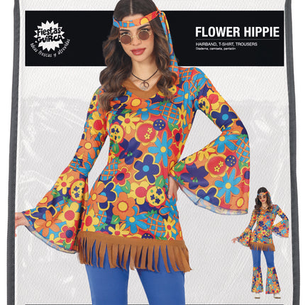 Costume floreale da donna Hippie 60S 3 pezzi