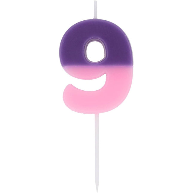9 Jaar Kaars Paars Roze 9cm van Folat koop je bij Partywinkel