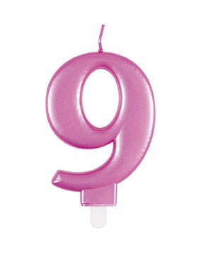 9 Jaar Kaars Roze 12cm van Unique koop je bij Partywinkel