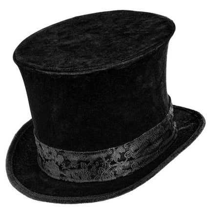 CAPPELLO ALTO IN VELLUTO CON NASTRO NERO 16 CM
