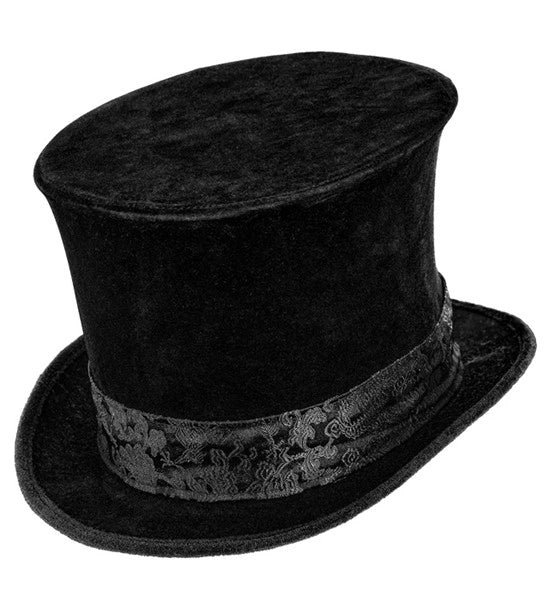 Cappello alto nero di velluto con nastro