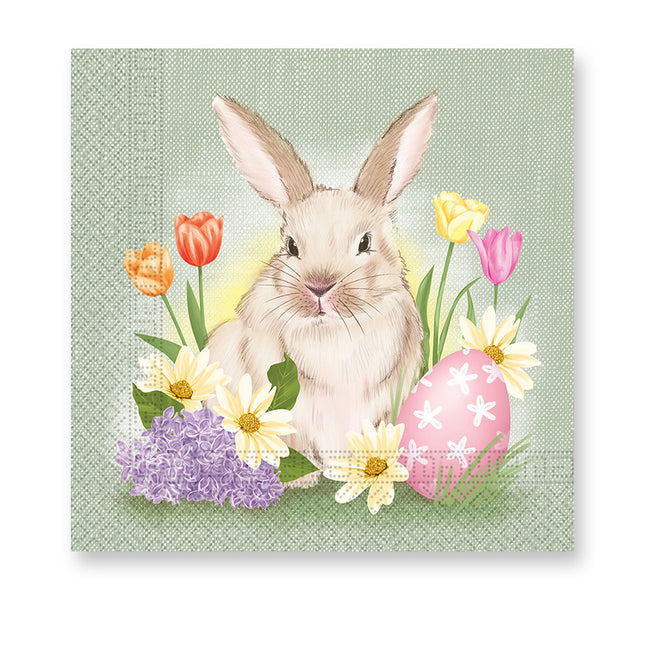 Tovaglioli di carta 3 veli 33X33Cm/Disegni pasquali Tovaglioli di carta 3 veli 33X33Cm Coniglietto e fiori 20St