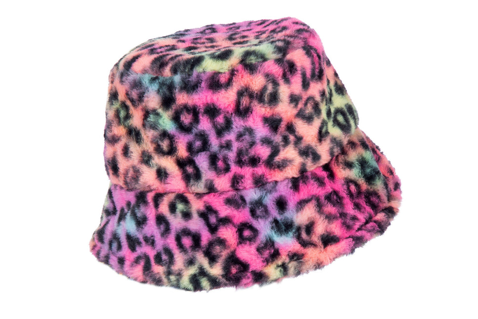 Cappello a secchiello Panther con pelliccia arcobaleno