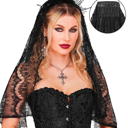 Velo di Halloween nero in pizzo