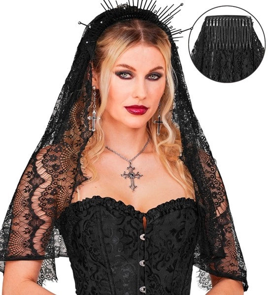 Velo di Halloween nero in pizzo