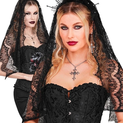 Velo di Halloween nero in pizzo